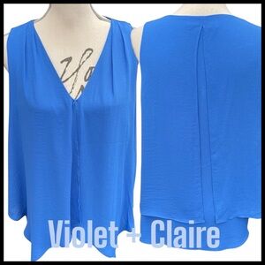 Violet + Claire Cerulean Blue V-Neck Sleeveless Overlay Top (L)